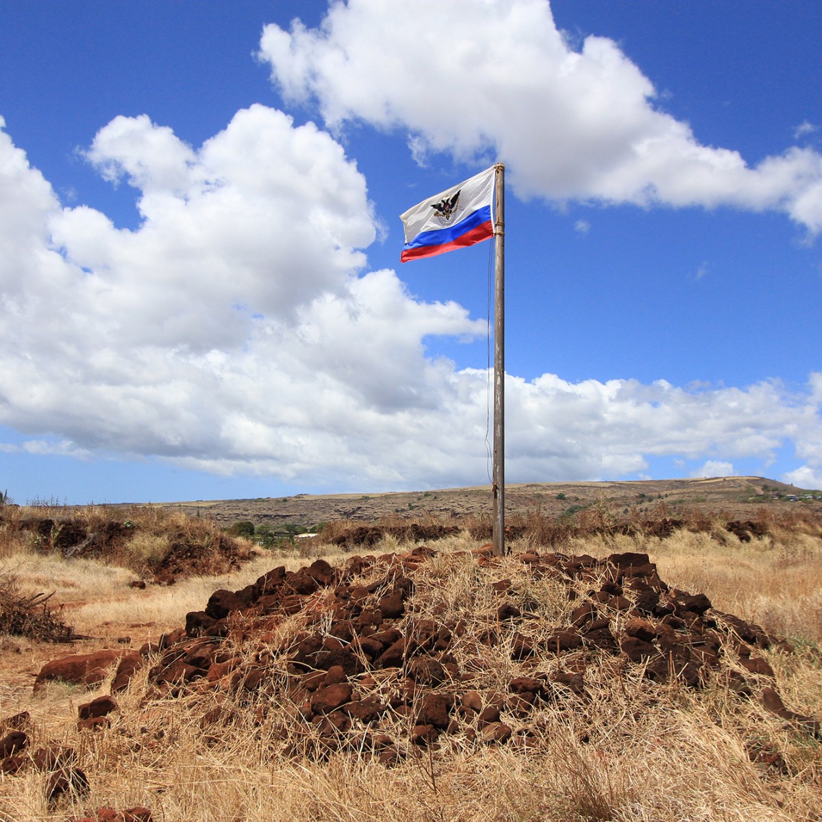a sign on a dry grass field