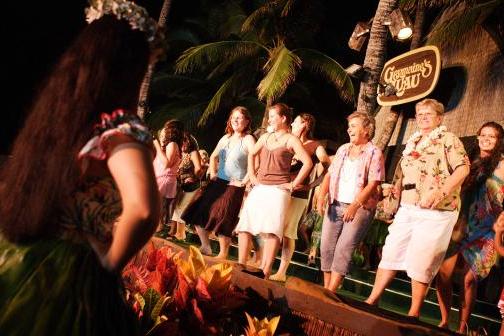 a group of people around each other